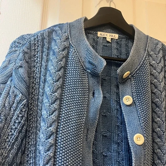 Alex Mill Denim Blue Cable Knit Cardigan - Picture 2 of 4